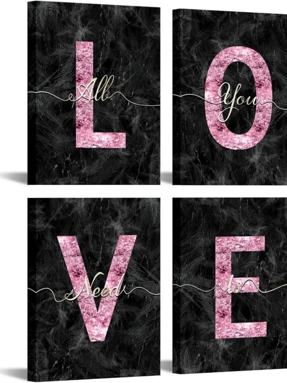 Glam Pink Canvas Wall Art - Love Quotes Decor for Girls' Bedroom & Bathroom